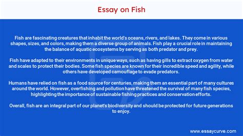 essay on fish|Fish .